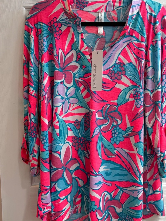 Dear Scarlett Tops - New Dear Scarlett Pullover Shirt 3/4 Sleeve Roll Tab Blouse Floral Lightweight @